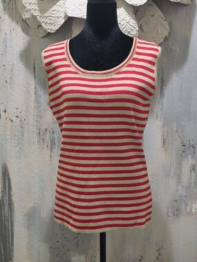 Annabelle Women's Red and Gold Striped Sleeveless Knit Tank Size XL